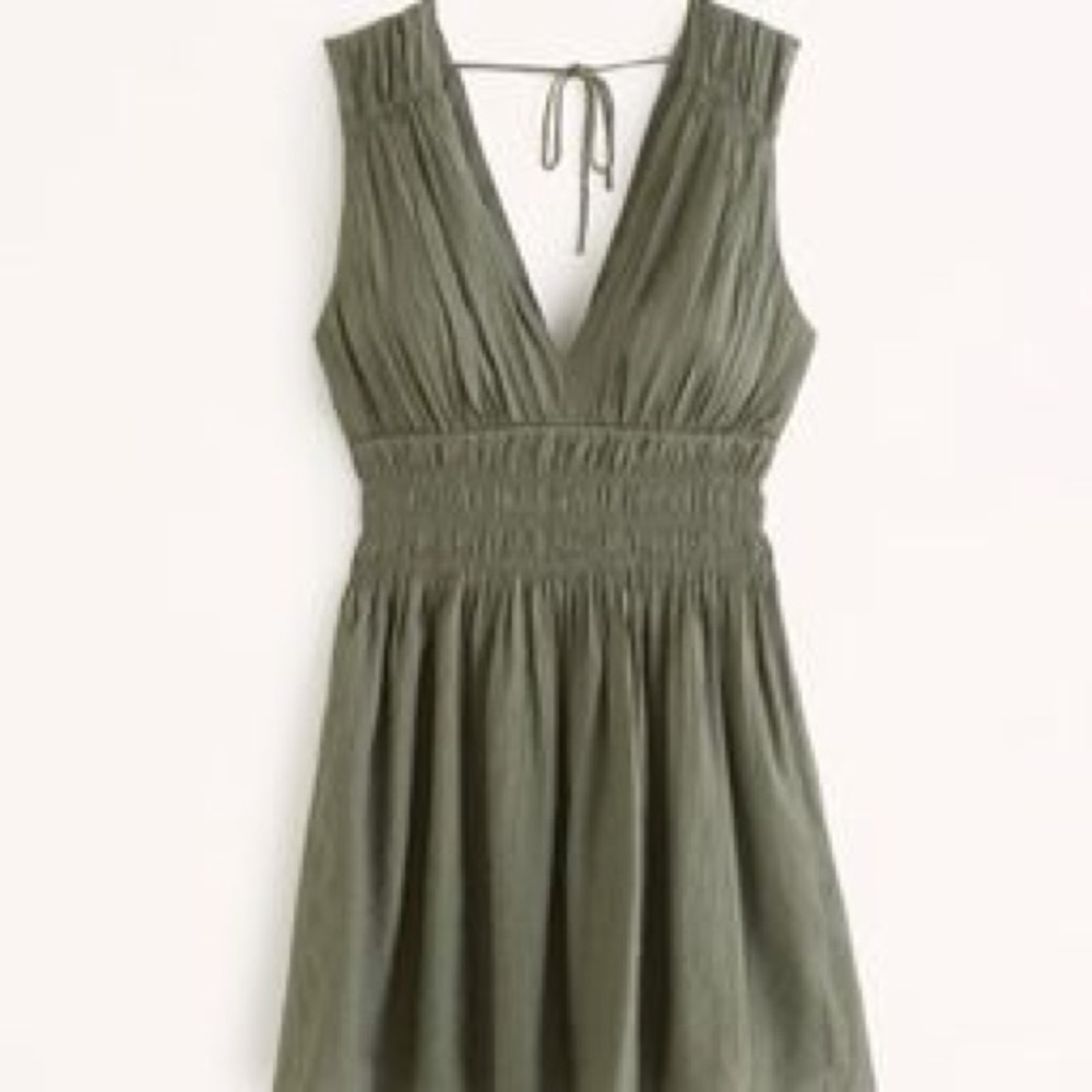Abercrombie & Fitch Smocked Plunge Crinkle Mini Dress-petite